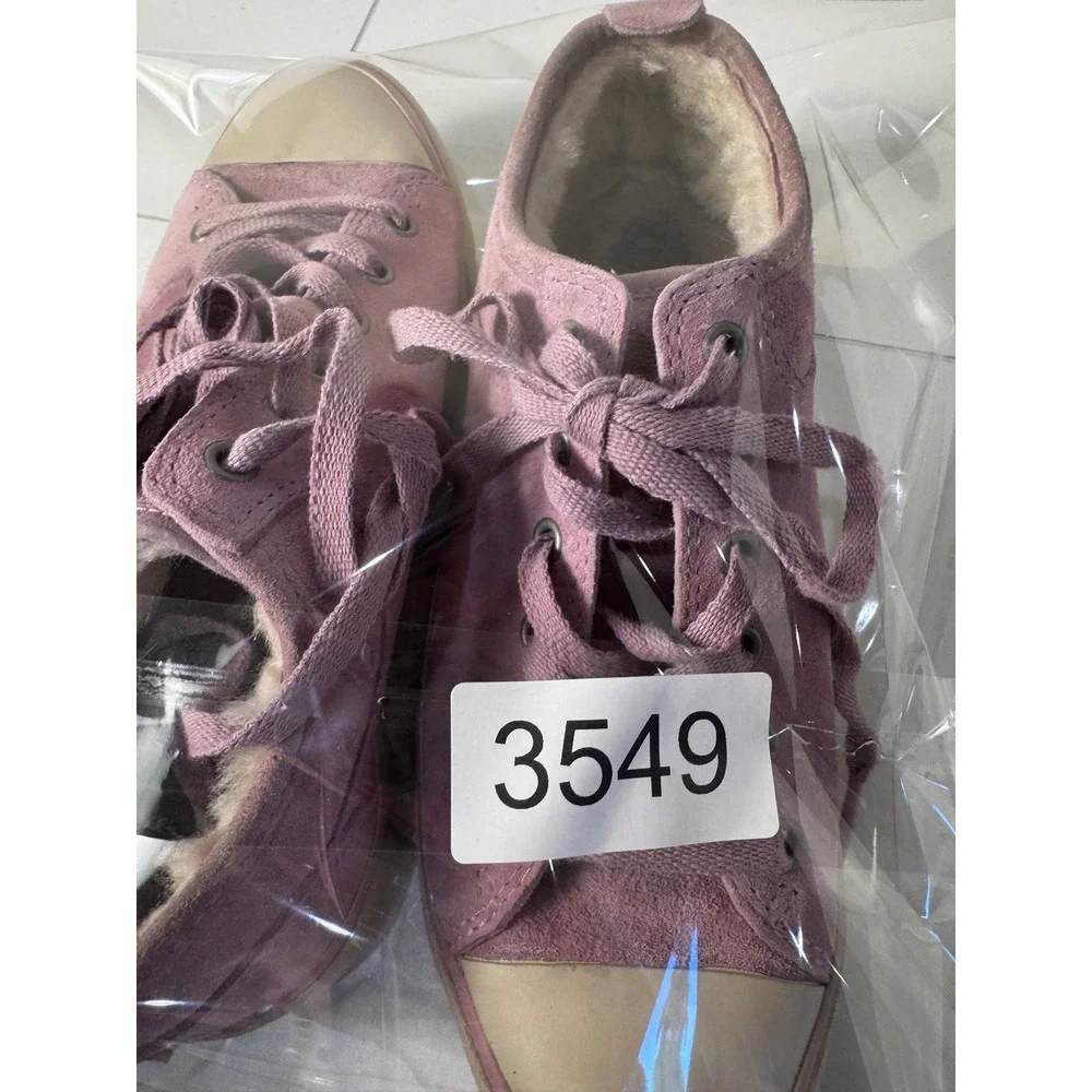 UGG Suede Shearling Lined Sneakers Women Size 5.5 Purple Lace Up Minimalist‎